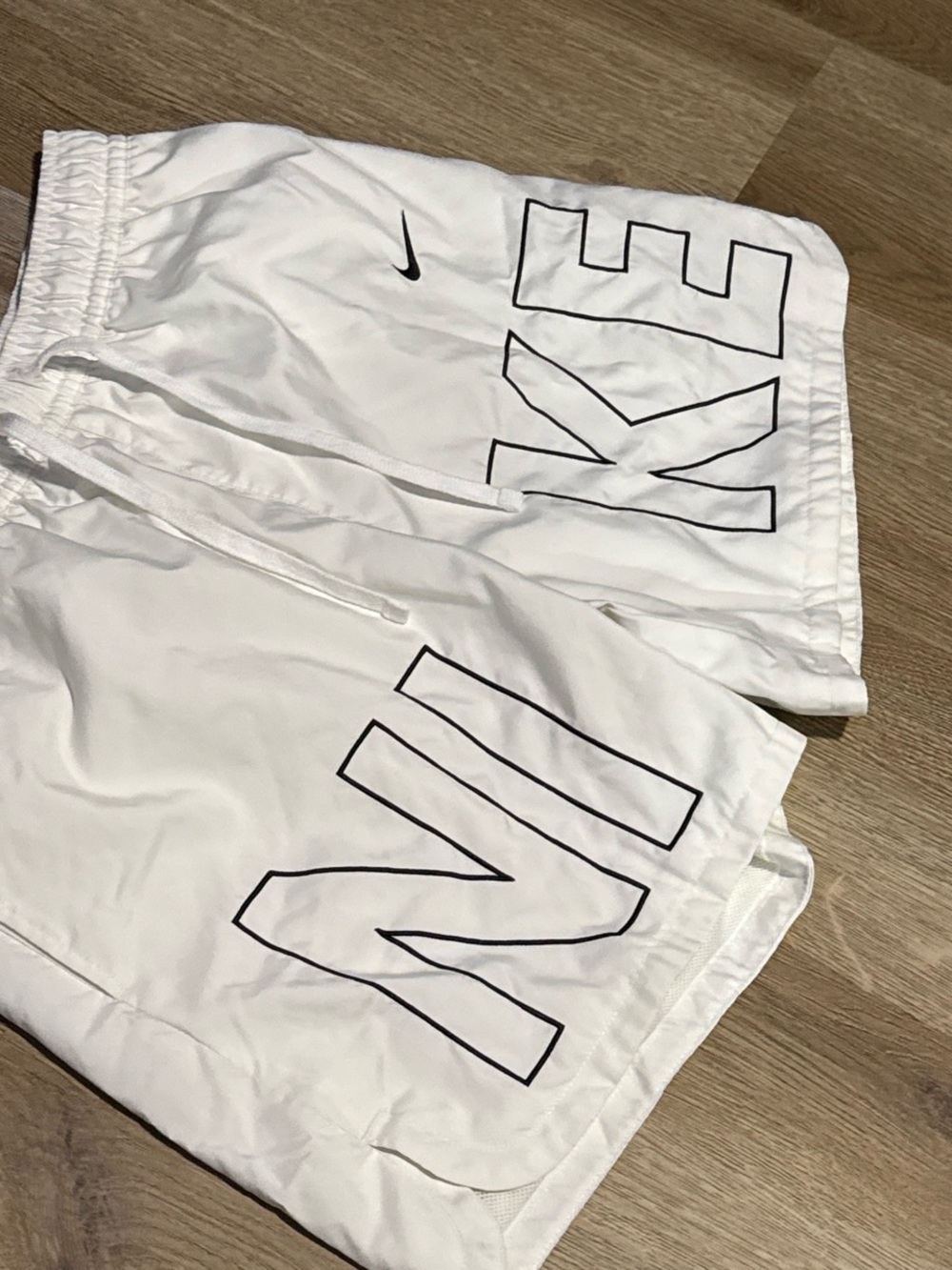 Nike White Kids Shorts with Black Outline Logo - Picture 3 of 4